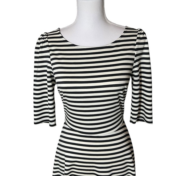 Pixley Black & White Stripe Fit & Flare Low Back Dress 3/4 Sleeve Small Parisian - Picture 15 of 15